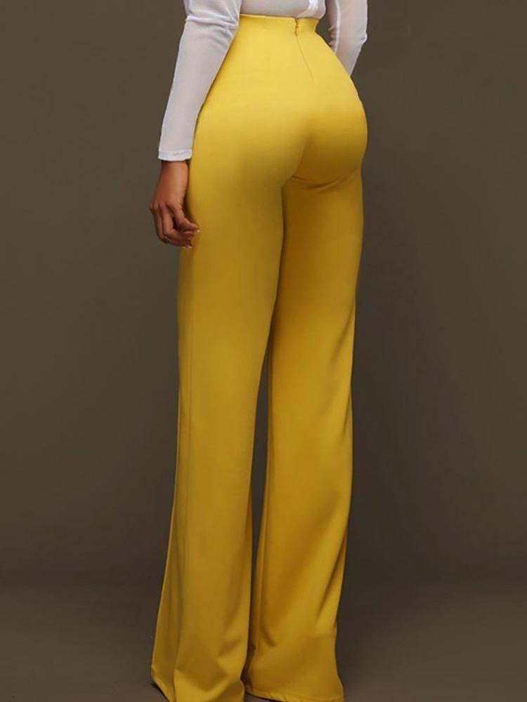 Buttoned High Waist Wide Leg Tailored Pants - Pants - INS | Online Fashion Free Shipping Clothing, Dresses, Tops, Shoes - 04/05/2021 - Category_Pants - Color_Yellow