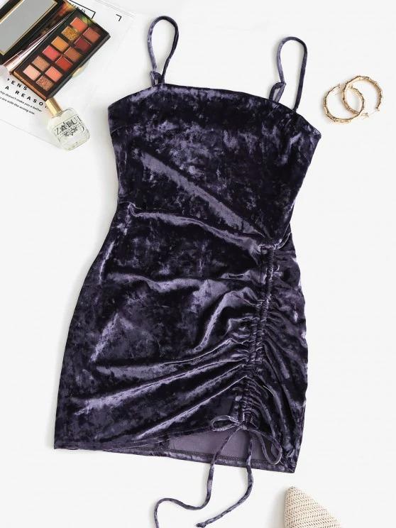 Cami Crushed Velvet Cinched Mini Dress - INS | Online Fashion Free Shipping Clothing, Dresses, Tops, Shoes