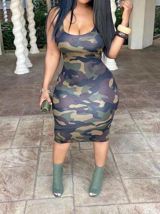 Camo Print Tank Wrap Suspender Midi Dress - Midi Dresses - INS | Online Fashion Free Shipping Clothing, Dresses, Tops, Shoes - 23/04/2021 - Color_Army Green - Color_Green