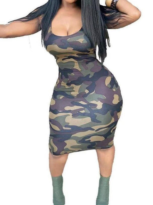 Camo Print Tank Wrap Suspender Midi Dress - Midi Dresses - INS | Online Fashion Free Shipping Clothing, Dresses, Tops, Shoes - 23/04/2021 - Color_Army Green - Color_Green