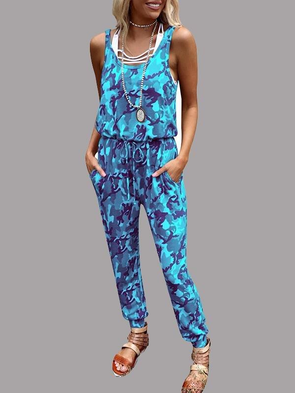 Camouflage Print Round Neck Sleeveless Jumpsuit - Jumpsuits - INS | Online Fashion Free Shipping Clothing, Dresses, Tops, Shoes - 10/06/2021 - Bottoms - Color_Blue