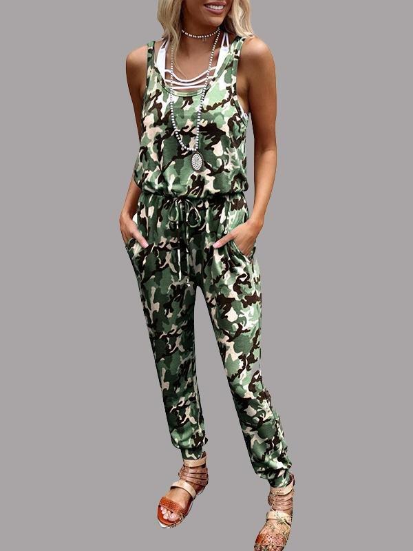 Camouflage Print Round Neck Sleeveless Jumpsuit - Jumpsuits - INS | Online Fashion Free Shipping Clothing, Dresses, Tops, Shoes - 10/06/2021 - Bottoms - Color_Blue