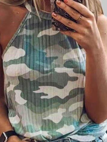 Camouflage Print Sleeveless Halter Vest - Tank Tops - INS | Online Fashion Free Shipping Clothing, Dresses, Tops, Shoes - 04/06/2021 - Color_Gray - Color_Green
