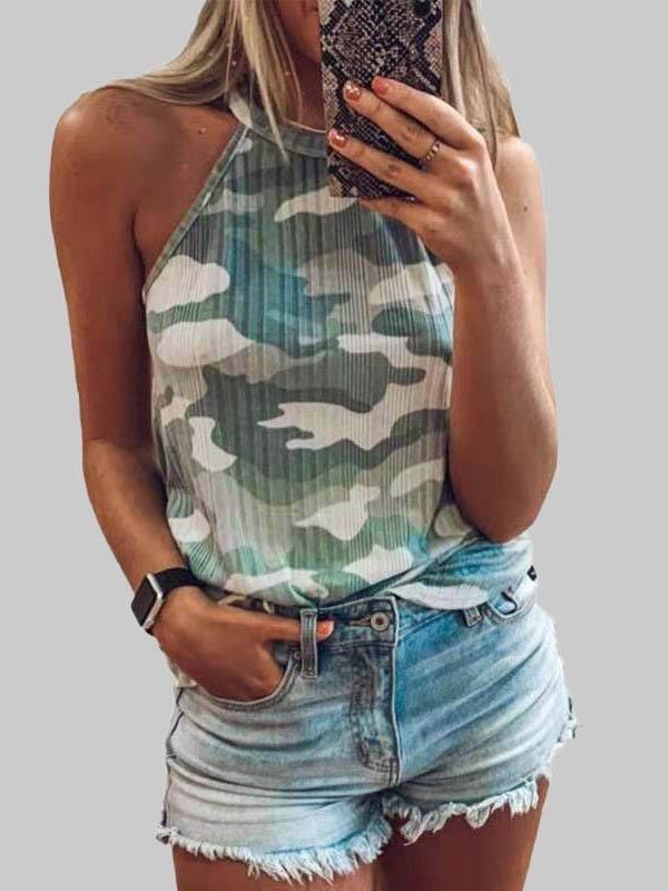 Camouflage Print Sleeveless Halter Vest - Tank Tops - INS | Online Fashion Free Shipping Clothing, Dresses, Tops, Shoes - 04/06/2021 - Color_Gray - Color_Green