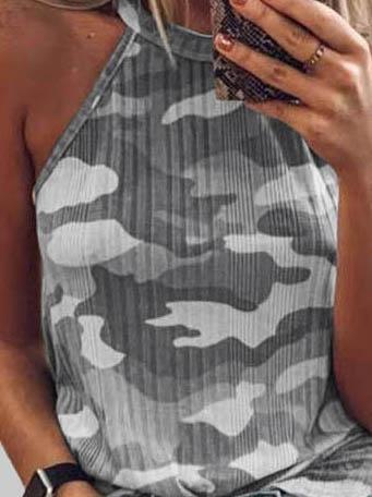 Camouflage Print Sleeveless Halter Vest - Tank Tops - INS | Online Fashion Free Shipping Clothing, Dresses, Tops, Shoes - 04/06/2021 - Color_Gray - Color_Green