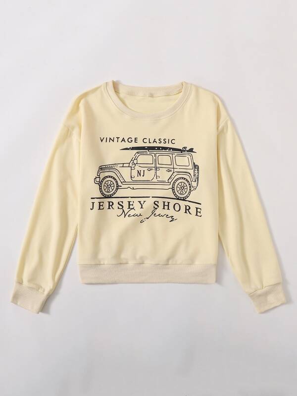 Car And Letter Graphic Sweatshirt - INS | Online Fashion Free Shipping Clothing, Dresses, Tops, Shoes