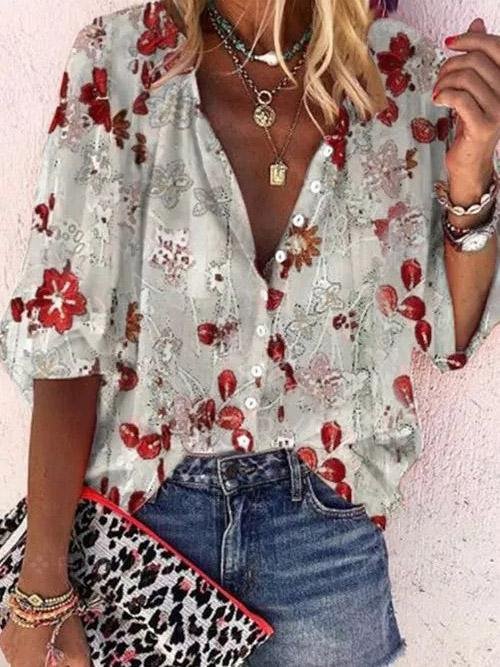 Cardigan Stand Collar Printed Casual Blouses - Blouses - INS | Online Fashion Free Shipping Clothing, Dresses, Tops, Shoes - 20-30 - 23/07/2021 - BLO2107231259