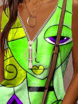 Cartoon Face Print Casual Zipper Tank Top - Tanks - INS | Online Fashion Free Shipping Clothing, Dresses, Tops, Shoes - 03/06/2021 - Category_Tanks - Color_Blue