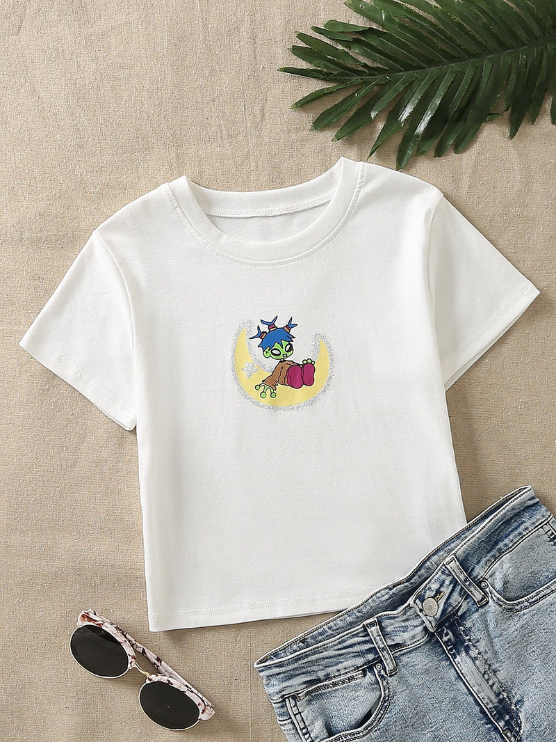 Cartoon Graphic Round Neck T-Shirt - INS | Online Fashion Free Shipping Clothing, Dresses, Tops, Shoes