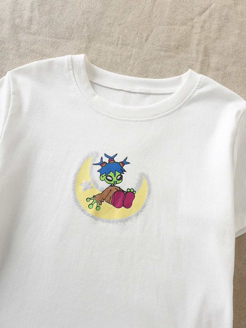Cartoon Graphic Round Neck T-Shirt - INS | Online Fashion Free Shipping Clothing, Dresses, Tops, Shoes