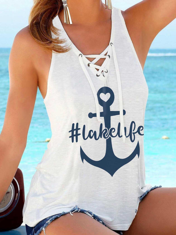 Casual Anchor Print Camisole - Tank Tops - INS | Online Fashion Free Shipping Clothing, Dresses, Tops, Shoes - 01/07/2021 - 10-20 - color-white