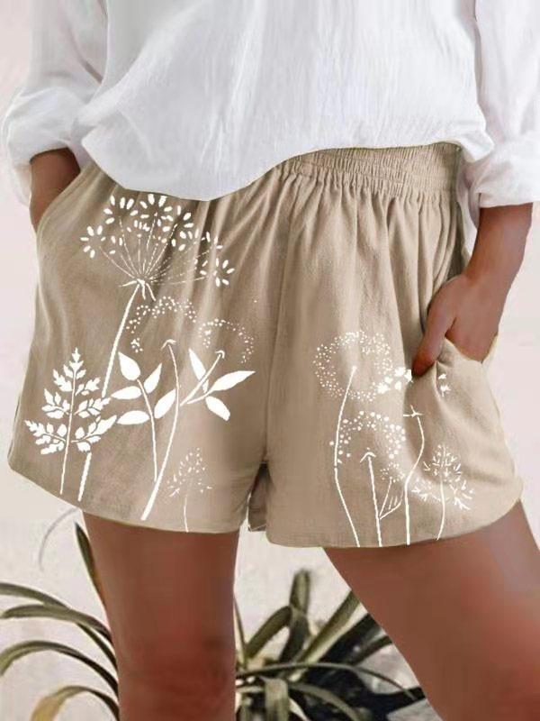 Casual Dandelion Print Elasticated High-waist Shorts - Shorts - INS | Online Fashion Free Shipping Clothing, Dresses, Tops, Shoes - 10-20 - 25/06/2021 - Bottoms