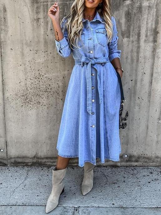 Casual Denim High Waist Pocket Dress - Midi Dresses - INS | Online Fashion Free Shipping Clothing, Dresses, Tops, Shoes - 08/06/2021 - Color_Blue - DRE2106080203