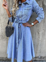Casual Denim High Waist Pocket Dress - Midi Dresses - INS | Online Fashion Free Shipping Clothing, Dresses, Tops, Shoes - 08/06/2021 - Color_Blue - DRE2106080203
