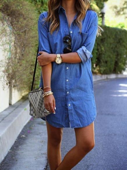 Casual Denim Long Sleeve Shirt Dress - Mini Dresses - INS | Online Fashion Free Shipping Clothing, Dresses, Tops, Shoes - 01/07/2021 - 10-20 - Category_Mini Dresses