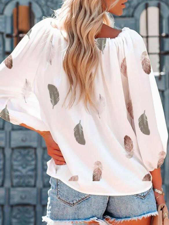 Casual Feather Print Off Shoulder Strap Blouse - Blouses - INS | Online Fashion Free Shipping Clothing, Dresses, Tops, Shoes - 20-30 - 30/06/2021 - BLO2106301133