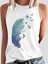 Casual Feather Print Sleeveless Tank Tops - Tank Tops - INS | Online Fashion Free Shipping Clothing, Dresses, Tops, Shoes - 10-20 - 26/07/2021 - Category_Tank Tops