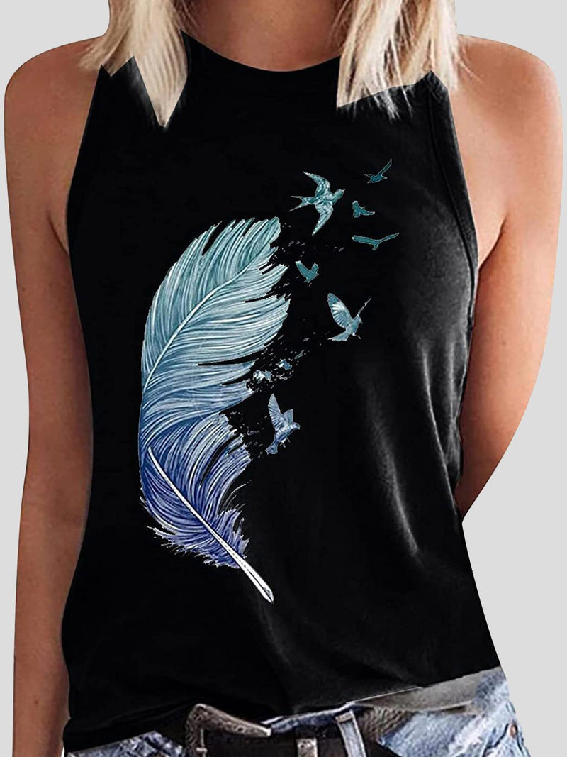 Casual Feather Print Sleeveless Tank Tops - Tank Tops - INS | Online Fashion Free Shipping Clothing, Dresses, Tops, Shoes - 10-20 - 26/07/2021 - Category_Tank Tops