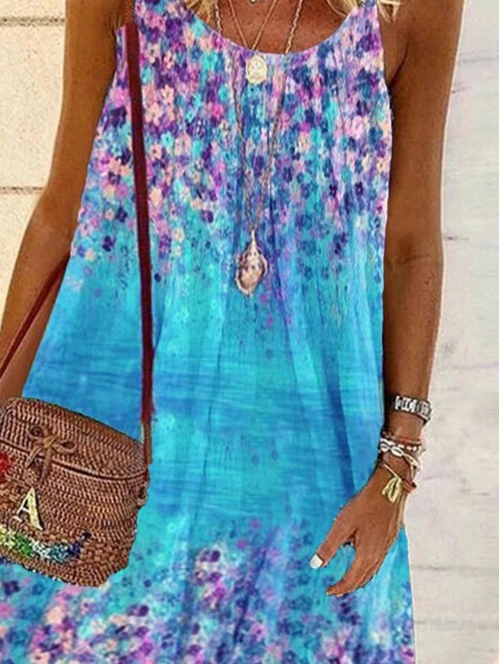 Casual Floral Print Sleeveless Sling Mini Skirt - Mini Dresses - INS | Online Fashion Free Shipping Clothing, Dresses, Tops, Shoes - 02/06/2021 - Color_Blue - DRE2106021159