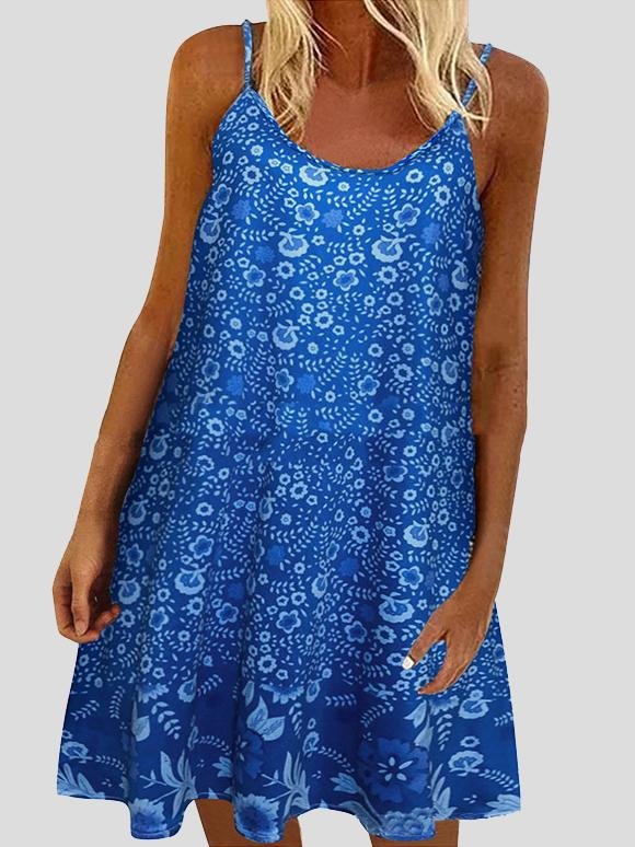 Casual Floral Print Suspender Dress - Mini Dresses - INS | Online Fashion Free Shipping Clothing, Dresses, Tops, Shoes - 07/07/2021 - 10-20 - color-blue