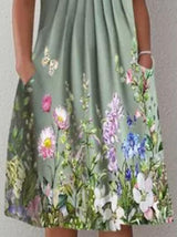 Casual Floral Round Neck Mid-length Straight Dress - Mini Dresses - INS | Online Fashion Free Shipping Clothing, Dresses, Tops, Shoes - 20-30 - 21/07/2021 - color-green