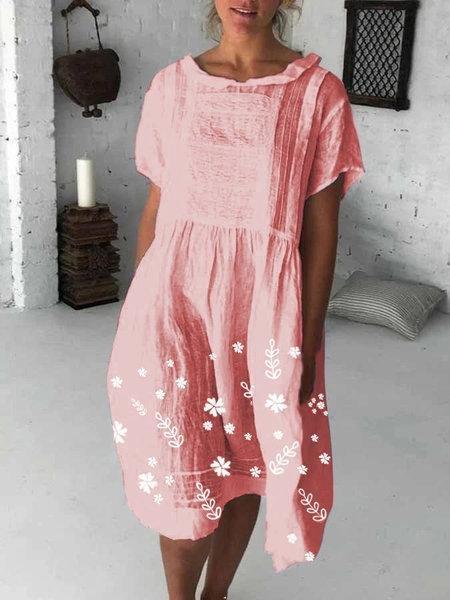 Casual Floral Round Neckline Knee-length Nap Dress - Midi Dresses - INS | Online Fashion Free Shipping Clothing, Dresses, Tops, Shoes - 2XL - 31/03/2021 - 3XL