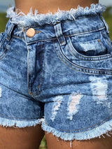 Casual Frayed Ripped Pocket Denim Shorts - Denim Shorts - INS | Online Fashion Free Shipping Clothing, Dresses, Tops, Shoes - 08/07/2021 - 20-30 - Bottom