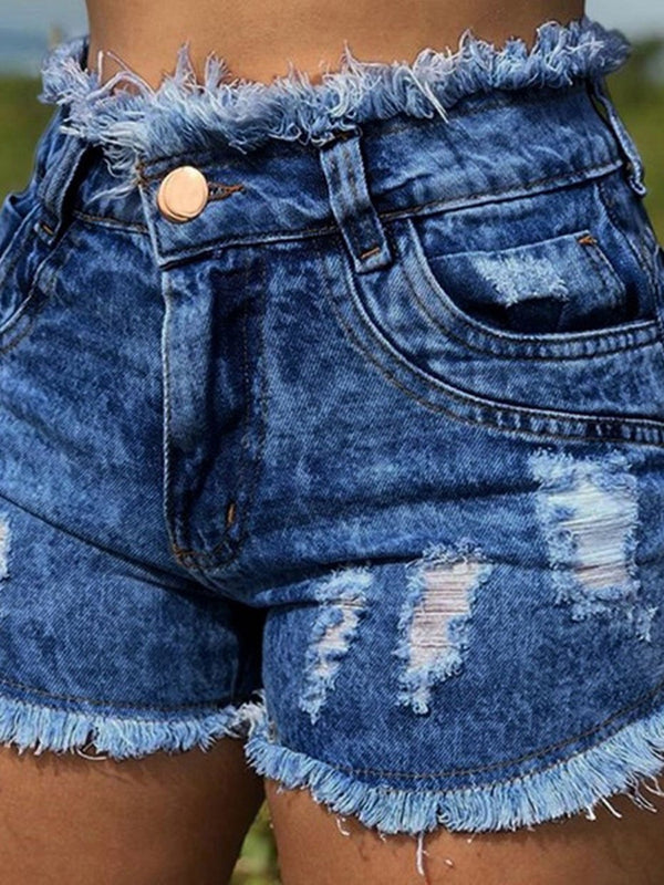 Casual Frayed Ripped Pocket Denim Shorts - Denim Shorts - INS | Online Fashion Free Shipping Clothing, Dresses, Tops, Shoes - 08/07/2021 - 20-30 - Bottom