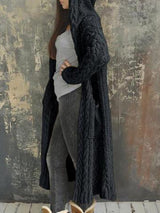 Casual Knitted Long Outerwear With Hood