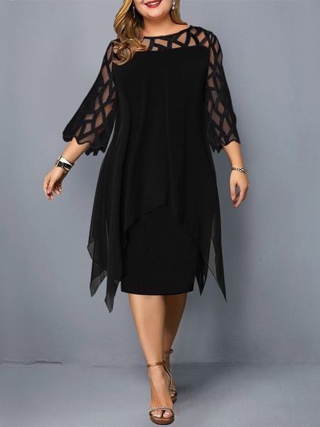 Casual Lace 3/4 Sleeve Irregular Hem Chiffon Dress - Mini Dresses - INS | Online Fashion Free Shipping Clothing, Dresses, Tops, Shoes - 31/05/2021 - Color_ Black - DRE2105311113