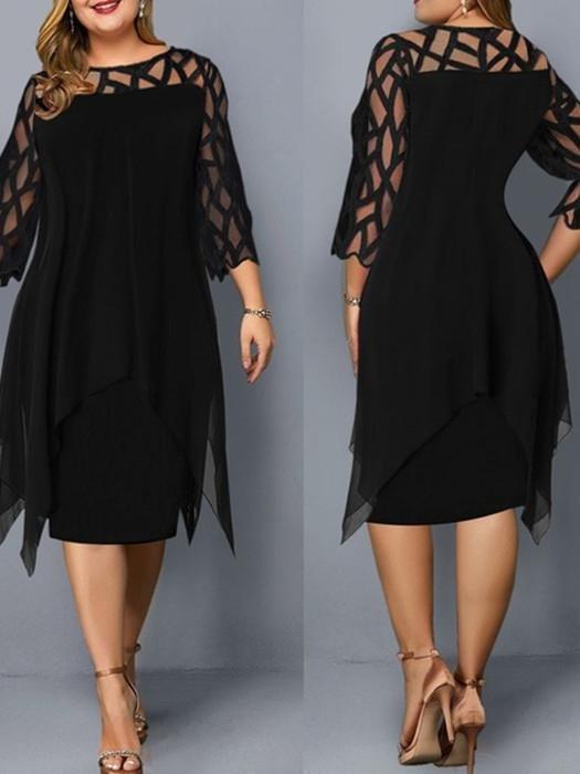 Casual Lace 3/4 Sleeve Irregular Hem Chiffon Dress - Mini Dresses - INS | Online Fashion Free Shipping Clothing, Dresses, Tops, Shoes - 31/05/2021 - Color_ Black - DRE2105311113