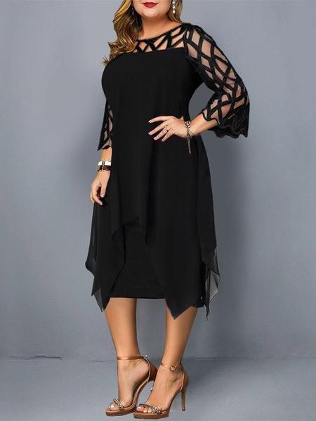 Casual Lace 3/4 Sleeve Irregular Hem Chiffon Dress - Mini Dresses - INS | Online Fashion Free Shipping Clothing, Dresses, Tops, Shoes - 31/05/2021 - Color_ Black - DRE2105311113