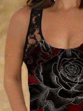 Casual Lace Rose Print Sleeveless Vest - Tank Tops - INS | Online Fashion Free Shipping Clothing, Dresses, Tops, Shoes - 10-20 - 28/06/2021 - color-black