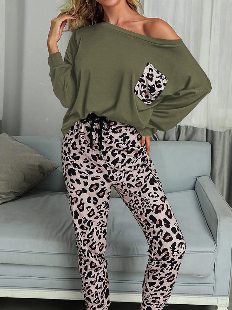 Casual Leopard Print Long Sleeve Two-piece Suit - Sets - INS | Online Fashion Free Shipping Clothing, Dresses, Tops, Shoes - 20-30 - 20/07/2021 - Bottoms