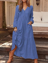 Casual Long-sleeved Dress With Big Swing - Maxi Dresses - INS | Online Fashion Free Shipping Clothing, Dresses, Tops, Shoes - 17/07/2021 - 30-40 - color-blue