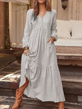 Casual Long-sleeved Dress With Big Swing - Maxi Dresses - INS | Online Fashion Free Shipping Clothing, Dresses, Tops, Shoes - 17/07/2021 - 30-40 - color-blue