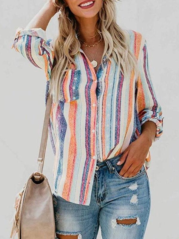 Casual Long-sleeved Striped Shirt - Blouses - INS | Online Fashion Free Shipping Clothing, Dresses, Tops, Shoes - 08/06/2021 - BLO2106080048 - Blouses