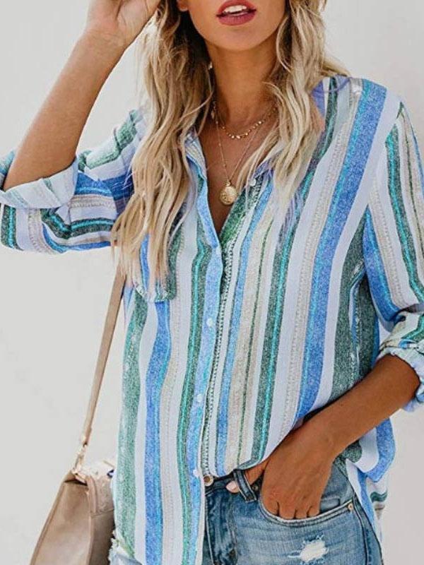 Casual Long-sleeved Striped Shirt - Blouses - INS | Online Fashion Free Shipping Clothing, Dresses, Tops, Shoes - 08/06/2021 - BLO2106080048 - Blouses