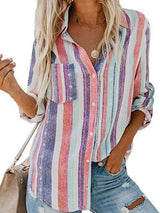 Casual Long-sleeved Striped Shirt - Blouses - INS | Online Fashion Free Shipping Clothing, Dresses, Tops, Shoes - 08/06/2021 - BLO2106080048 - Blouses