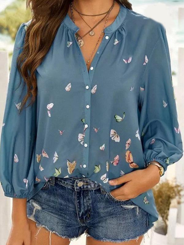 Casual Loose Butterfly Print Long-sleeved Shirt - Shirts - INS | Online Fashion Free Shipping Clothing, Dresses, Tops, Shoes - 02/04/2021 - 2XL - 3XL