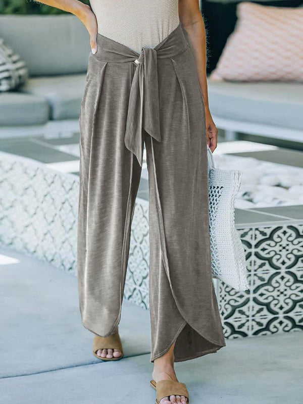 Casual Loose Knit Belt Tie Trousers - Pants - INS | Online Fashion Free Shipping Clothing, Dresses, Tops, Shoes - 11/06/2021 - Bottoms - Color_Coffee