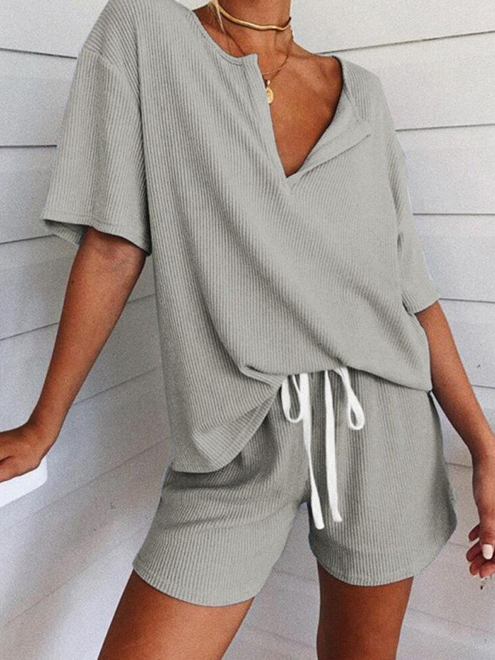 Casual Loose V-neck Short-sleeved Fashion Sports Suit - Two-piece Outfits - INS | Online Fashion Free Shipping Clothing, Dresses, Tops, Shoes - 13/05/2021 - 13052021 - 130521