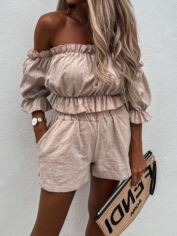 Casual One-shoulder Short-sleeved Two-piece Suit - Sets - INS | Online Fashion Free Shipping Clothing, Dresses, Tops, Shoes - 20-30 - 28/06/2021 - Bottoms