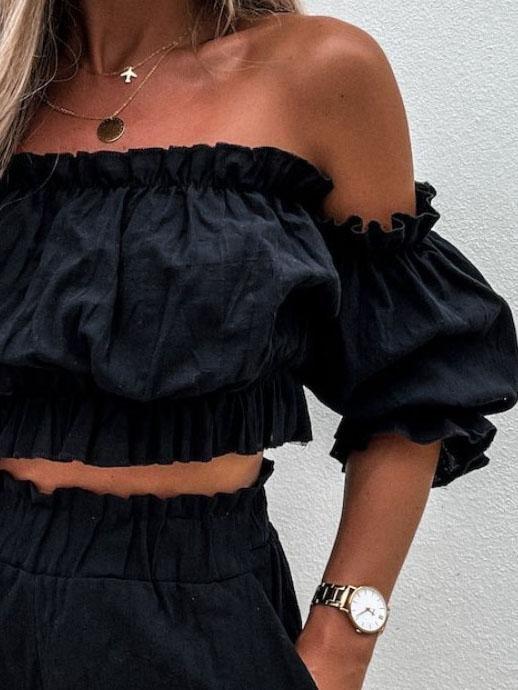 Casual One-shoulder Short-sleeved Two-piece Suit - Sets - INS | Online Fashion Free Shipping Clothing, Dresses, Tops, Shoes - 20-30 - 28/06/2021 - Bottoms