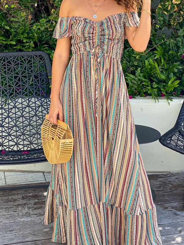 Casual One-shoulder Striped Dress - Maxi Dresses - INS | Online Fashion Free Shipping Clothing, Dresses, Tops, Shoes - 19/06/2021 - 30-40 - color-multi