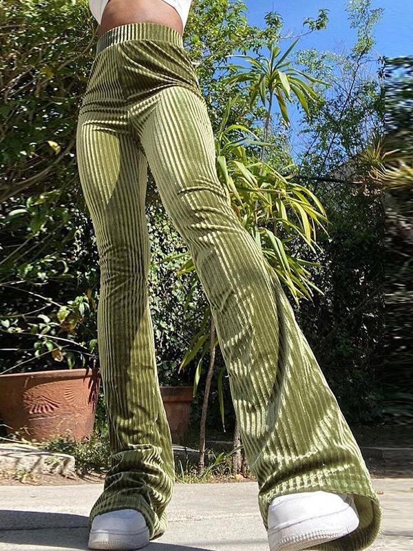 Casual Pants Velvet Pit Striped Bell Bottom Elastic Trousers - Pants - INS | Online Fashion Free Shipping Clothing, Dresses, Tops, Shoes - 20-30 - 26/07/2021 - Bottoms