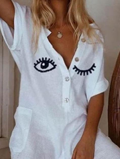 Casual Pocket Eye Print Jumpsuit - Jumpsuit & Rompers - INS | Online Fashion Free Shipping Clothing, Dresses, Tops, Shoes - 28/06/2021 - 30-40 - Bottoms
