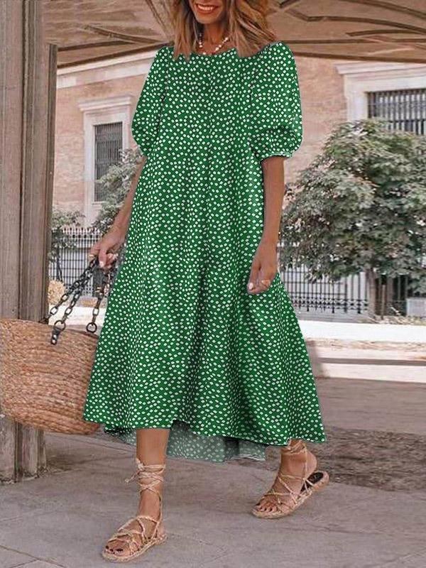 Casual Polka Dot Printed Puff Sleeve Dress - Midi Dresses - INS | Online Fashion Free Shipping Clothing, Dresses, Tops, Shoes - 20-30 - 26/07/2021 - Category_Midi Dresses