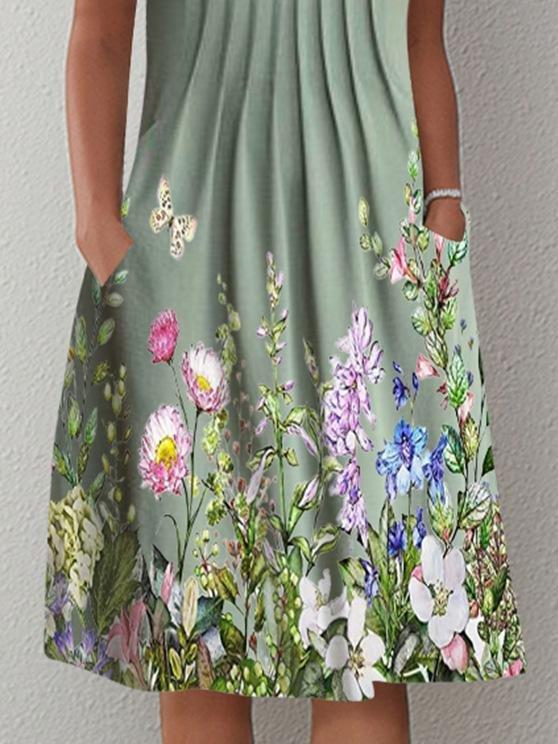 Casual Printed Floral Cutout V-Neck Dress - Midi Dresses - INS | Online Fashion Free Shipping Clothing, Dresses, Tops, Shoes - 20-30 - 21/07/2021 - Category_Midi Dresses