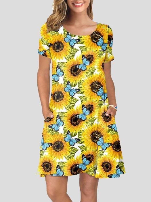 Casual Printed Short Sleeve Round Neck Pocket Dress - Mini Dresses - INS | Online Fashion Free Shipping Clothing, Dresses, Tops, Shoes - 10-20 - 19/07/2021 - Category_Mini Dresses